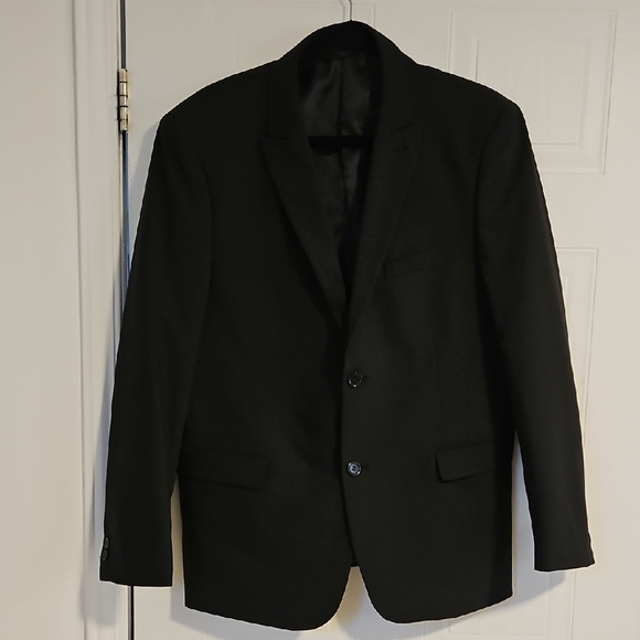 Simons Mens medium 2 Piece Slim Cut Tuxedo Suit  Pants & Jacket blazer Black - Picture 2 of 10